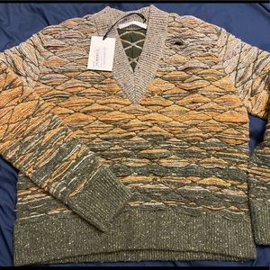 Sean Suen Multicolor Quilted V-Neck Sweater Sz 48